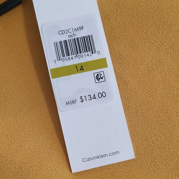 Calvin Klein Yellow A-line Dress Cinched Empire Waist NEW 14 Career Quiet Luxury - Picture 9 of 9